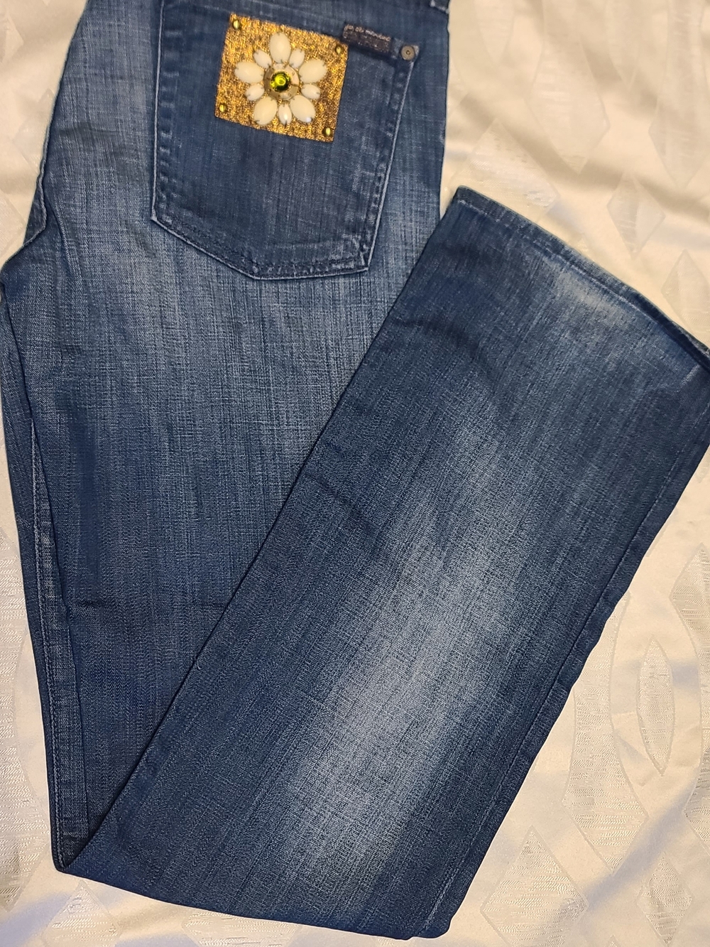 Embellished Back Pocket Dark Blue Jeans